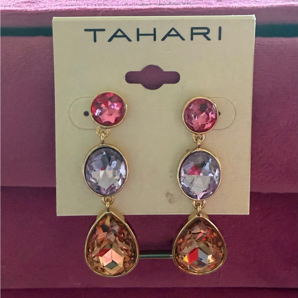 Tahari Gold-Tone Earrings With Pink Lavender Peach Colored Crystals 20$